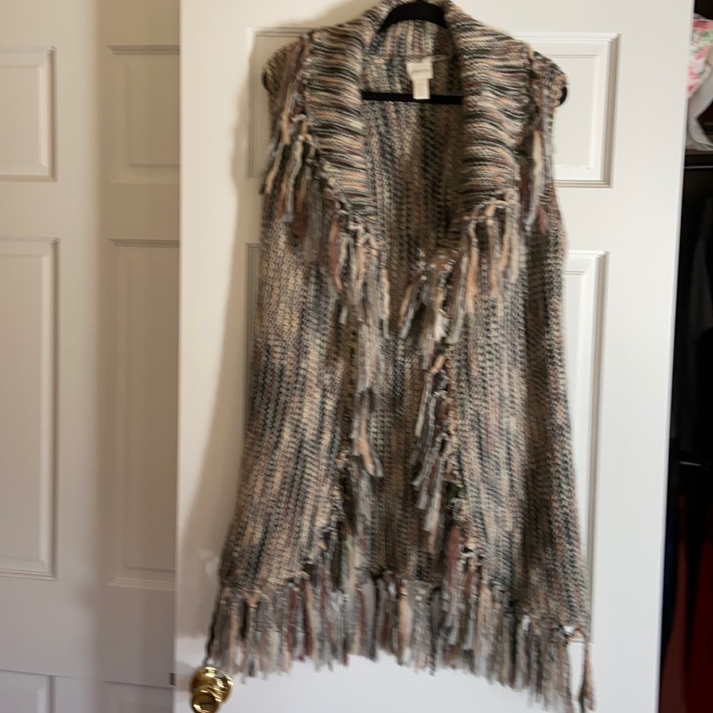 Chico’s Long Fringed Sweater Vest size 1